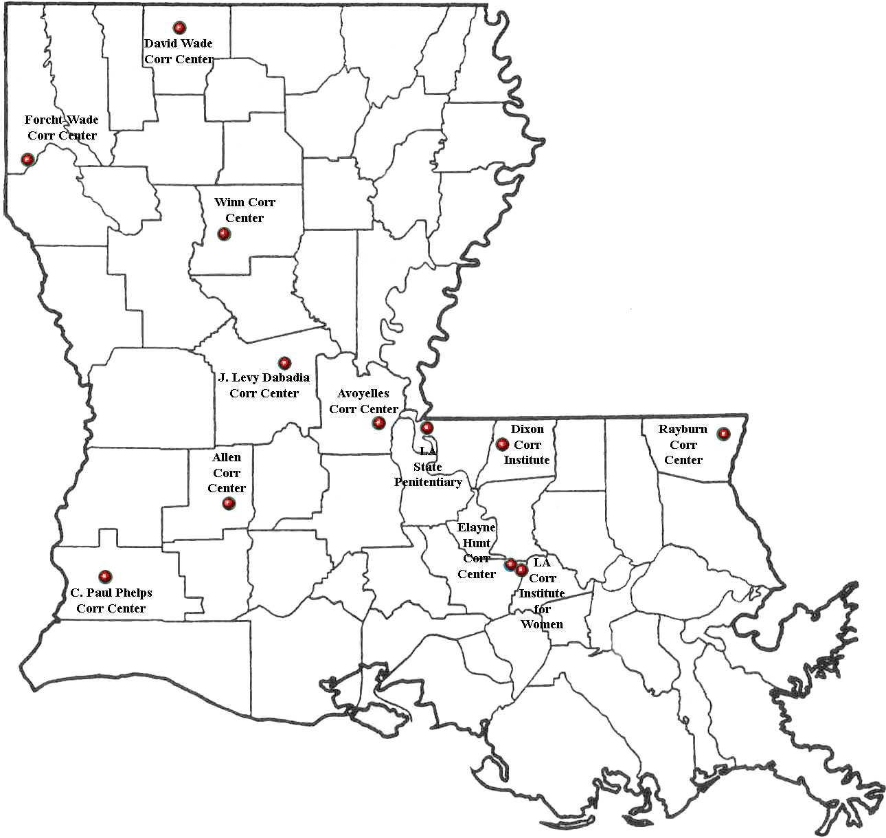 Louisiana Corrections Map - Map Of Louisiana Prisons (628x599), Png Download