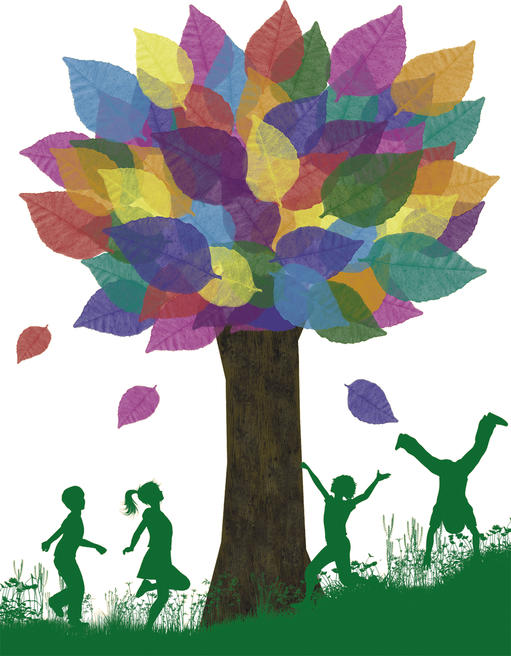 Autism-tree - Children Playing On Grass (1000x1284), Png Download