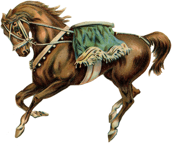 Circus Horse Green Saddle - Vintage Carousel Horse Png (586x600), Png Download