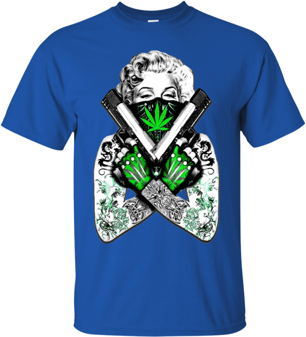 Tattooed Marilyn Death Anniversary Weed Bandana Shirt - Marilyn Monroe Guns Weed (1155x1155), Png Download