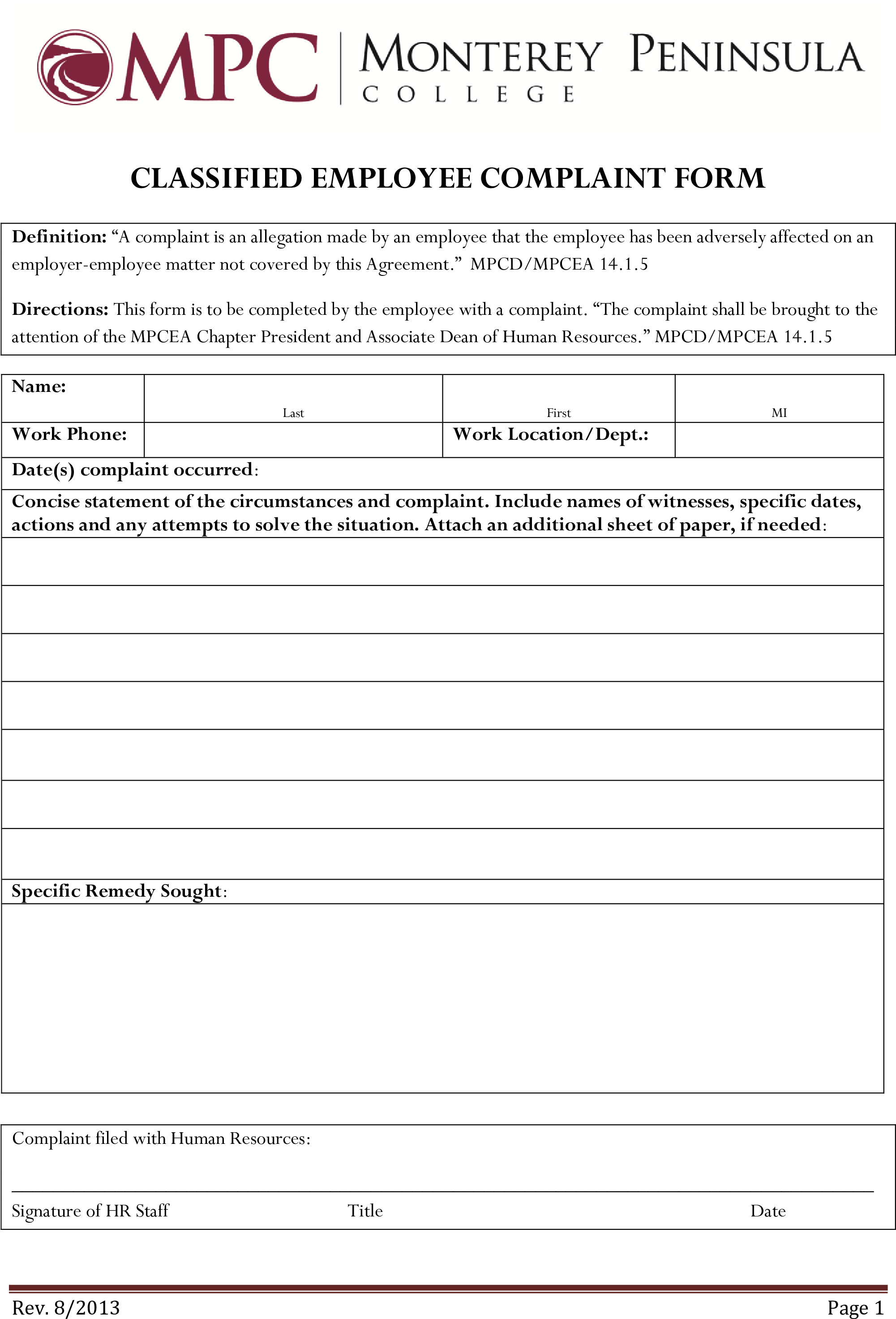 Classified Employee Complaint Main Image - Template (2550x3300), Png Download