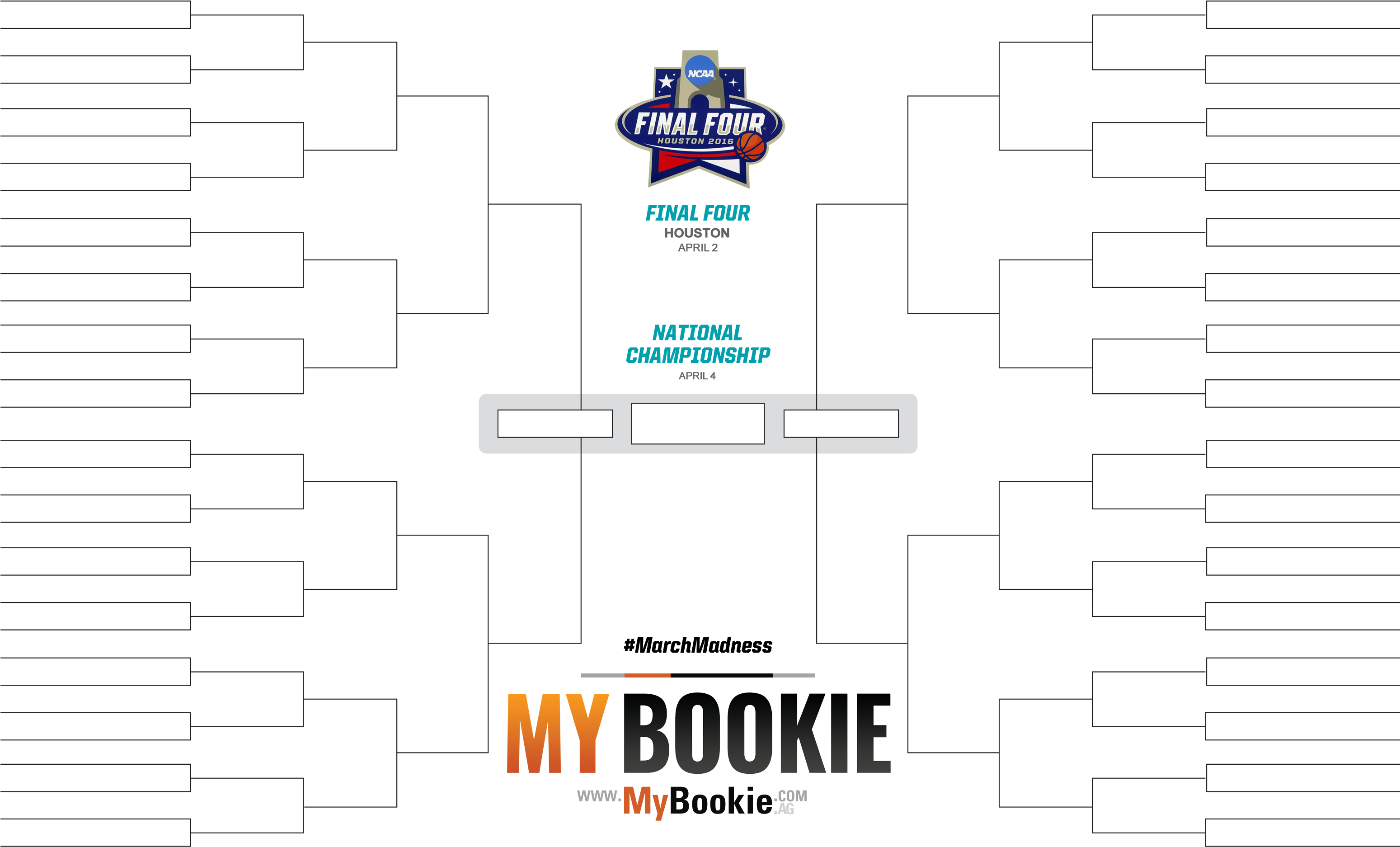 March Madness Bracket - 2016 Official Ncaa Final Four March Madness 4 Teams (3097x2019), Png Download