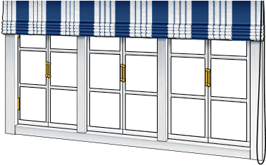 Window With Blue & White Blinds - Window Blind (438x360), Png Download