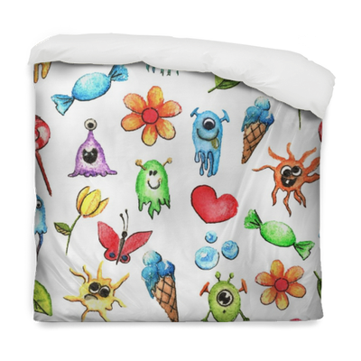Little Funny Monsters Watercolor Seamless Pattern - Watercolor Painting (400x400), Png Download