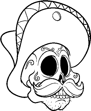 Dibujo De Calavera Mejicana Con Bigote Para Colorear - Calaveras Para Colorear Con Bigote (600x470), Png Download