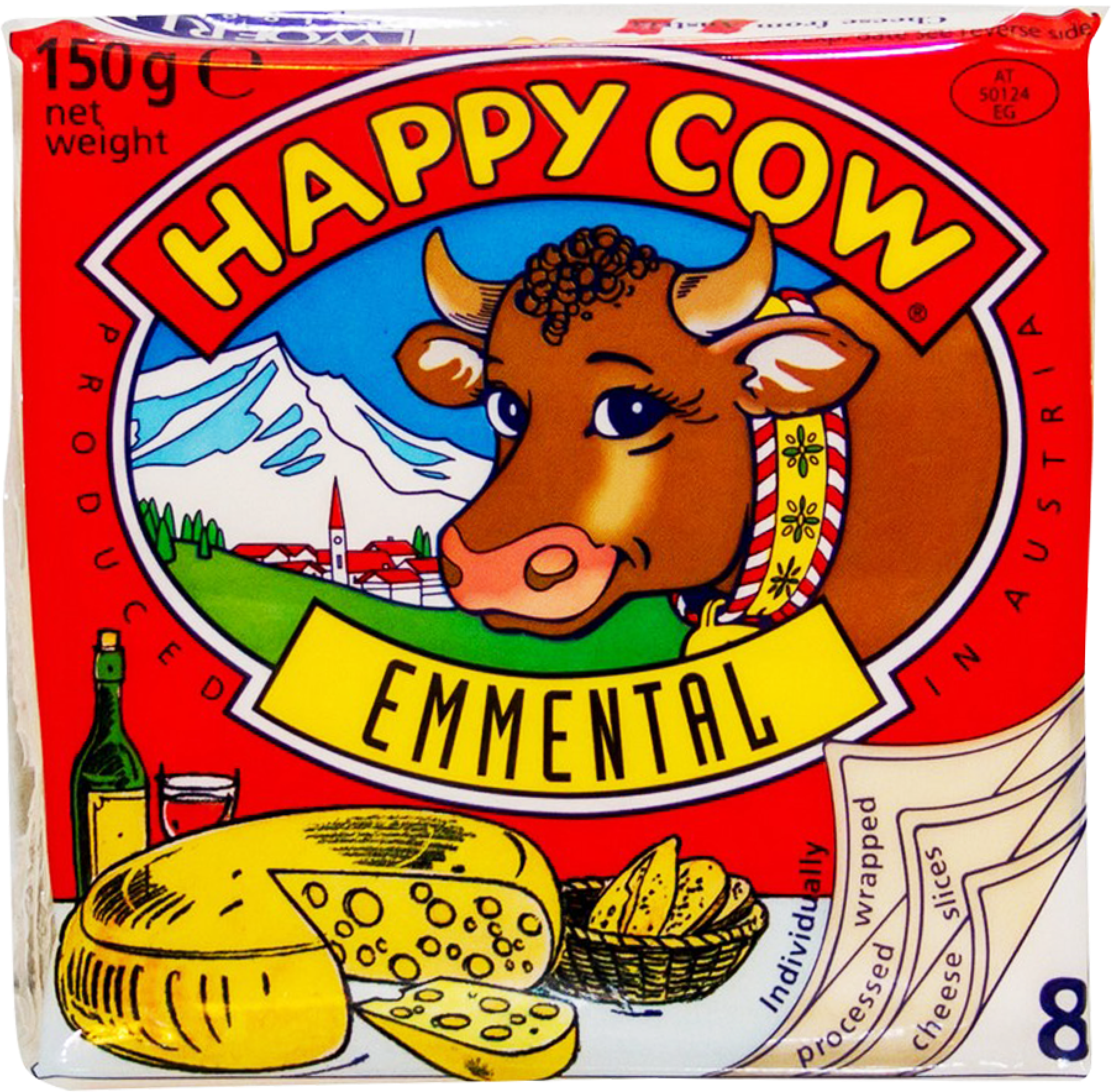 Happy Cow Emmental Cheese Slice 150 Gm - Happy Cow Cheese Sandwich 200g (1000x1000), Png Download