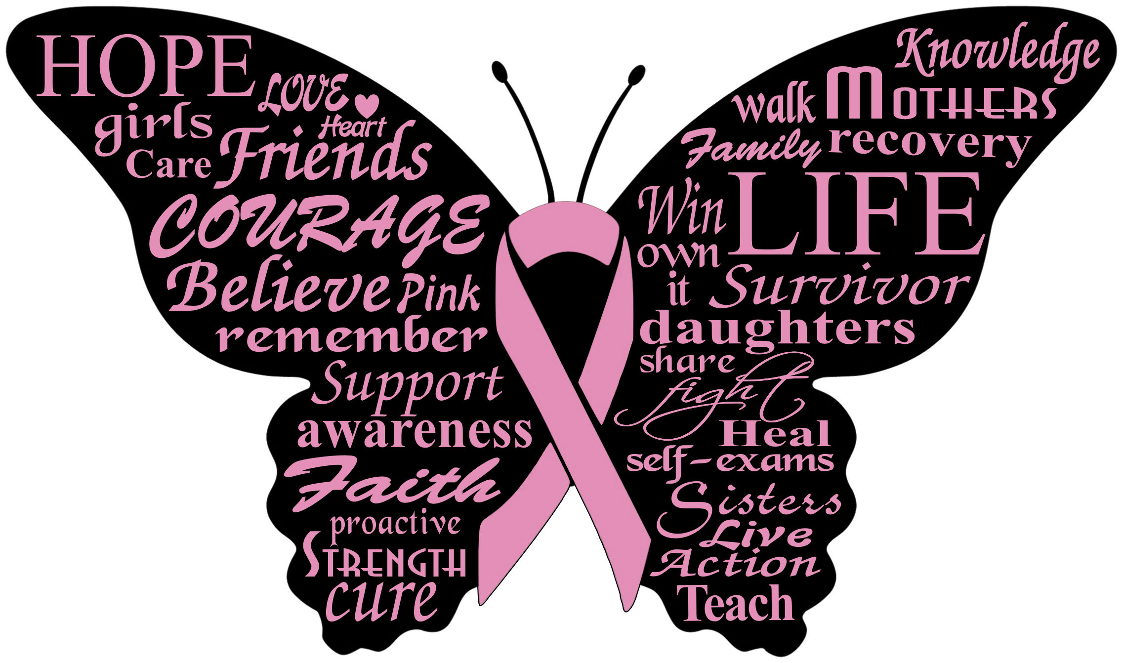 Breast Cancer Butterfly 2012 Final 740k - Breast Cancer Butterfly (2273x1342), Png Download