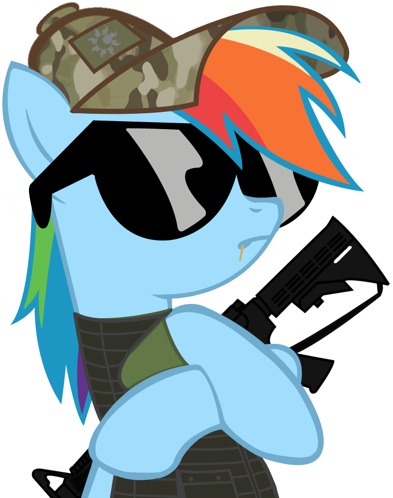 Totallynotabronyfim, Body Armor, Clothes, Gun, Hat, - Rainbow Dash With Gun (799x1011), Png Download
