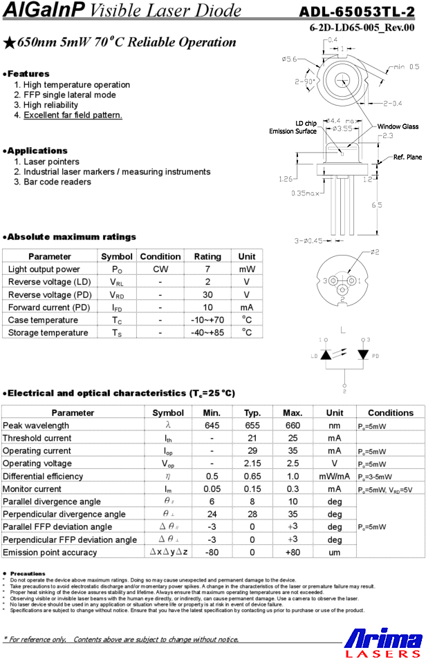 650nm 7mw To Can Arima Lasers - Laser (754x1067), Png Download