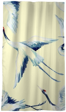 Watercolor Asian Crane Bird Seamless Pattern Blackout - Watercolor Painting (400x400), Png Download