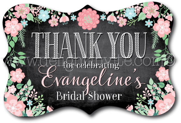 Vintage Chalkboard Floral Bridal Shower Favor Tags - Label (612x612), Png Download