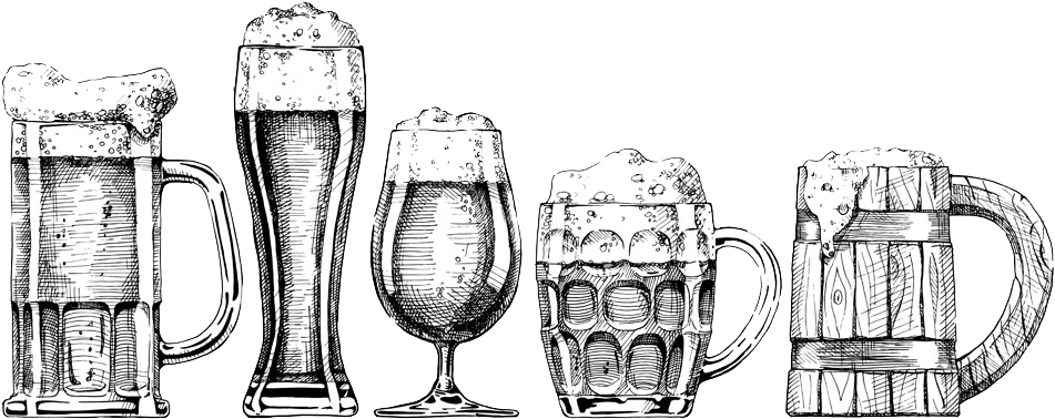 Beer Glassware Drawing Illustration - Hand Drawn Beer (1000x583), Png Download