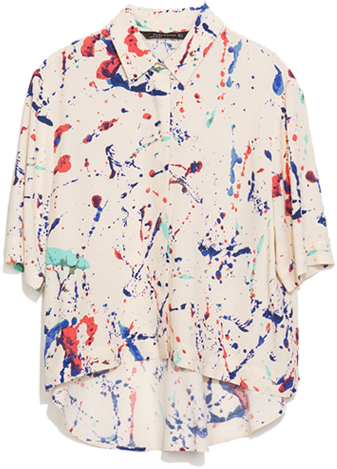Una Prenda Con Manchas De Pintura - Zara Paint Splatter Shirt (380x488), Png Download