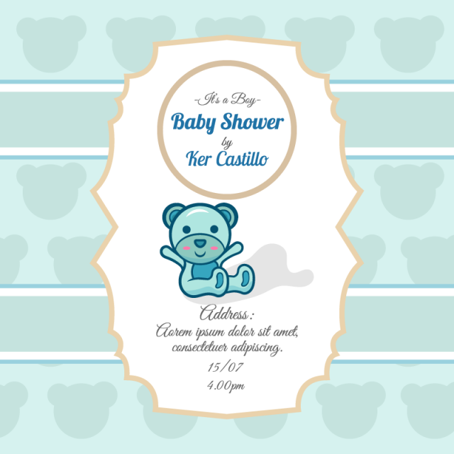 Sky Blue Card For Baby Shower With A Cute Bear - Baby Shower (640x640), Png Download