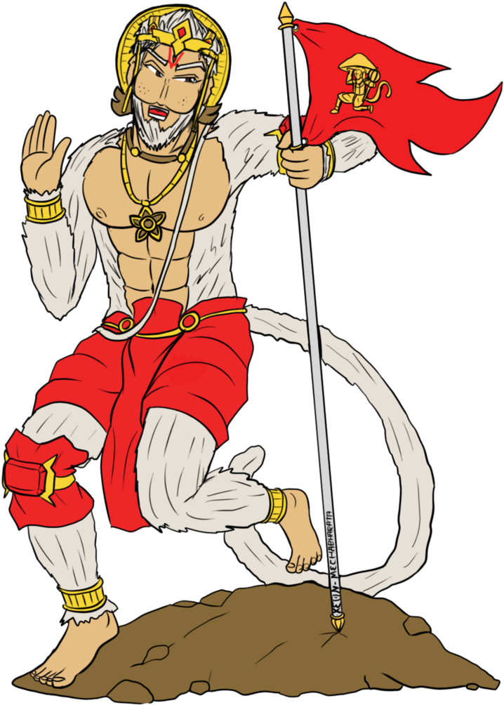 Hanuman Drawing Warrior Jpg Free Stock - Hanuman Ji With Flag (774x1032), Png Download