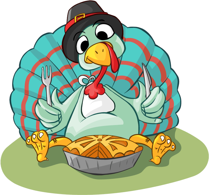 Thanksgiving Self-care Tips For Your Personal Wellness - Turkey With Fork And Knife (640x597), Png Download