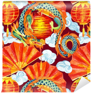 Chinese Dragon Watercolor Seamless Pattern - Watercolor Painting (400x400), Png Download