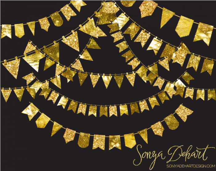 Clip Art Gold Glitter Bunting Flags - Gold (700x700), Png Download