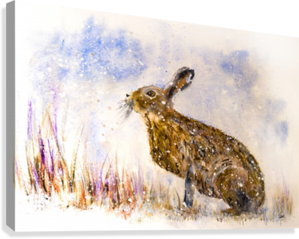 Hare In A Snow Shower Canvas Print - Snow (429x344), Png Download
