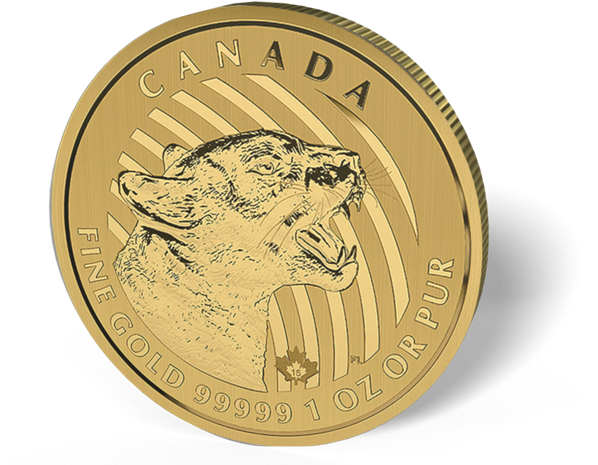Picture Of 2015 1 Oz Canadian Gold Maple Leaf Growling - Gold Coin (600x487), Png Download