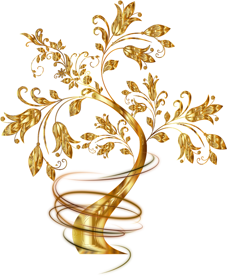 Gold Golden Tree Trees Swirl Swirls Fantasy - Clip Art Floral Tree (1024x1024), Png Download