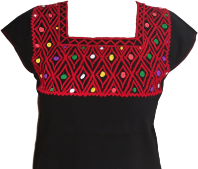 Black Mexican Blouse With Red - Blouse (450x600), Png Download