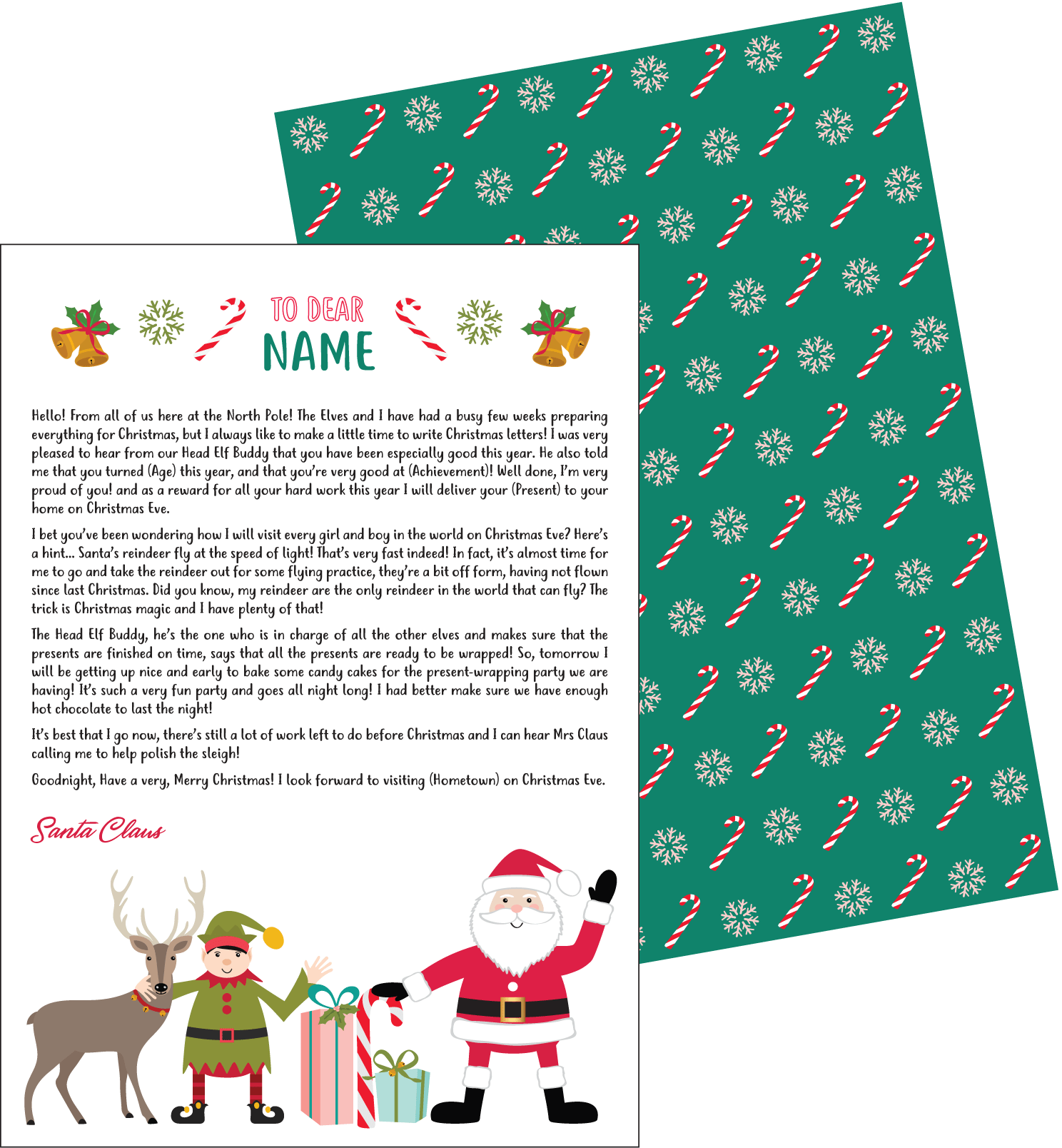 Santa Letter With Buddy Elf - Cartoon (1488x1608), Png Download