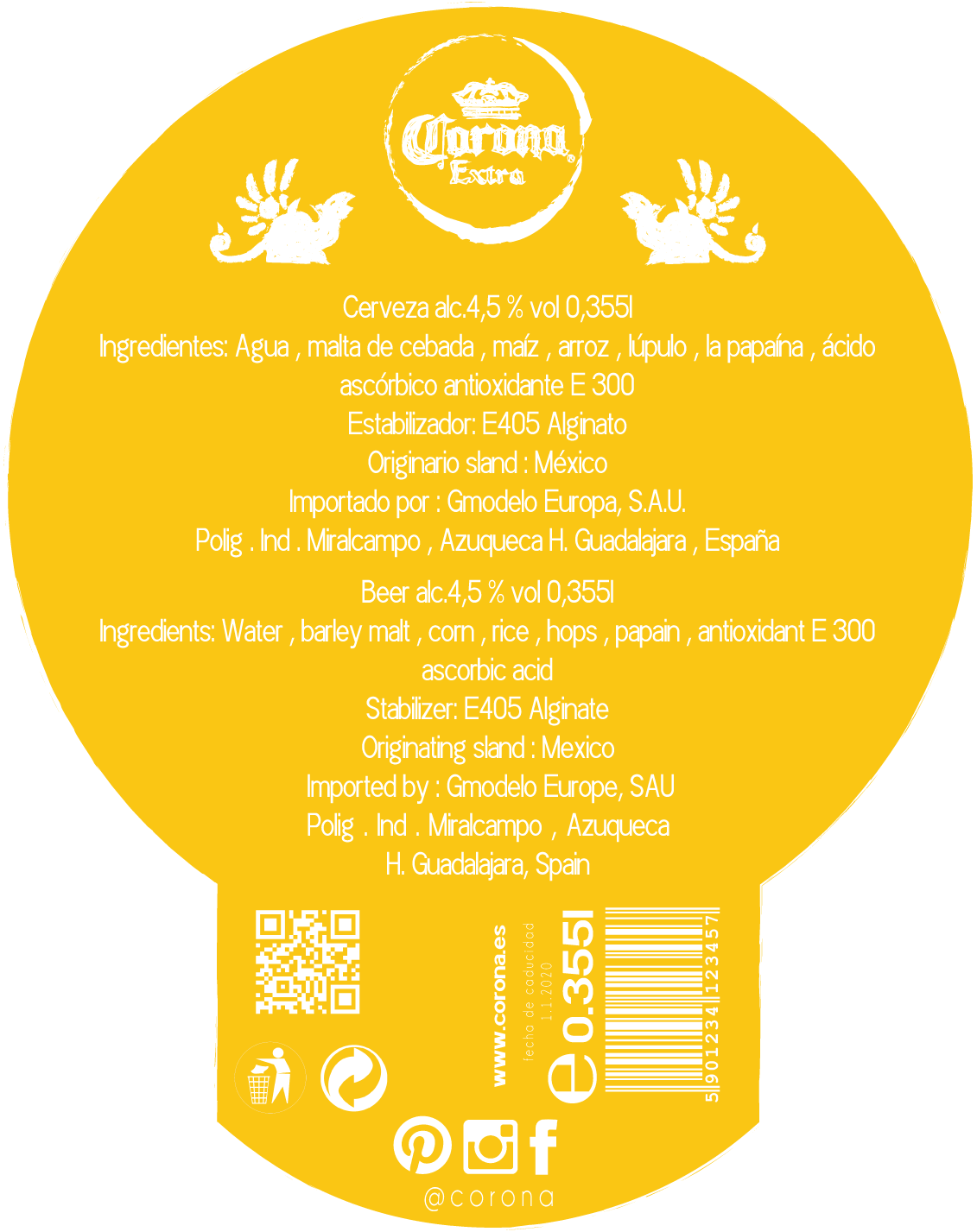 Etiqueta Trasera Cerveza - Corona (1131x1427), Png Download