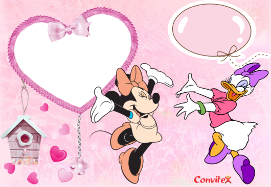Convite Da Minnie Rosa Para Imprimir - Cartoon (530x367), Png Download