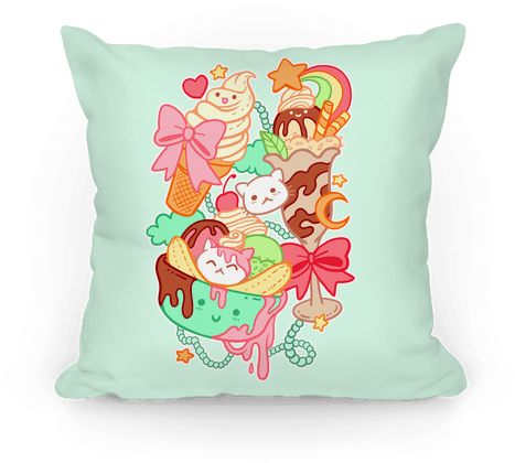 Cute Cat Sundae & Kawaii Ice Cream Pillow - Kawaii Ice Cream Cat (484x484), Png Download
