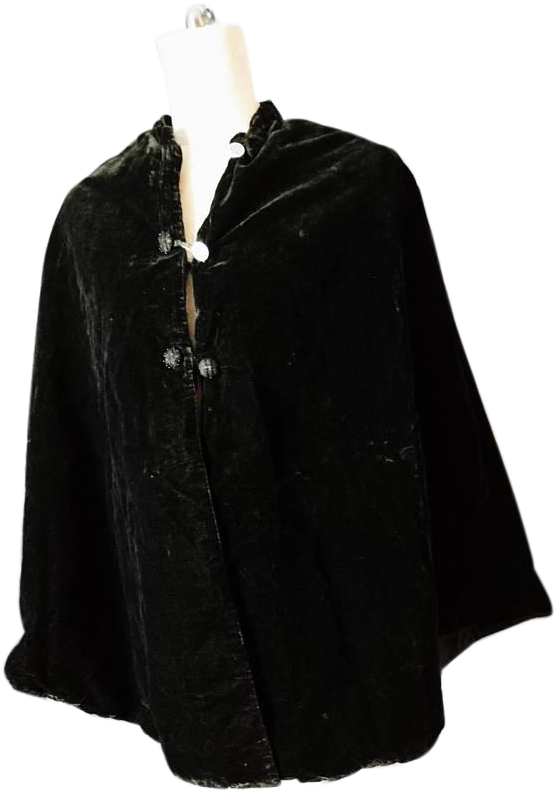 Victorian Velvet Mourning Cape, Black Velvet, Silk - Cape (791x791), Png Download