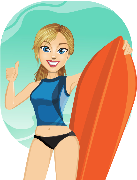 Girl Surfing Png Background Image - Surfer Girl Clip Art (662x781), Png Download