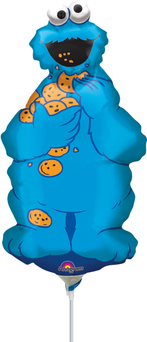 Cookie Monster Full Body 14" Globo Met - Cookie Monster Small Balloons (600x1144), Png Download