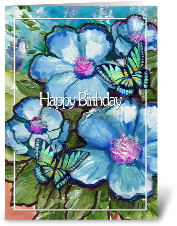 Birthday Flowers And Butterflies Greeting Card - Greeting Card (700x792), Png Download