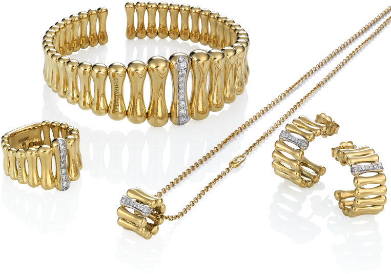 Chimento Bamboo Over Gold Bracelet, Ring, Earrings - Bamboo Chimento (770x770), Png Download