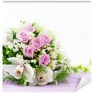 Wedding Pink Roses And White Orchid Bouquet Wall Mural - Rose (400x400), Png Download