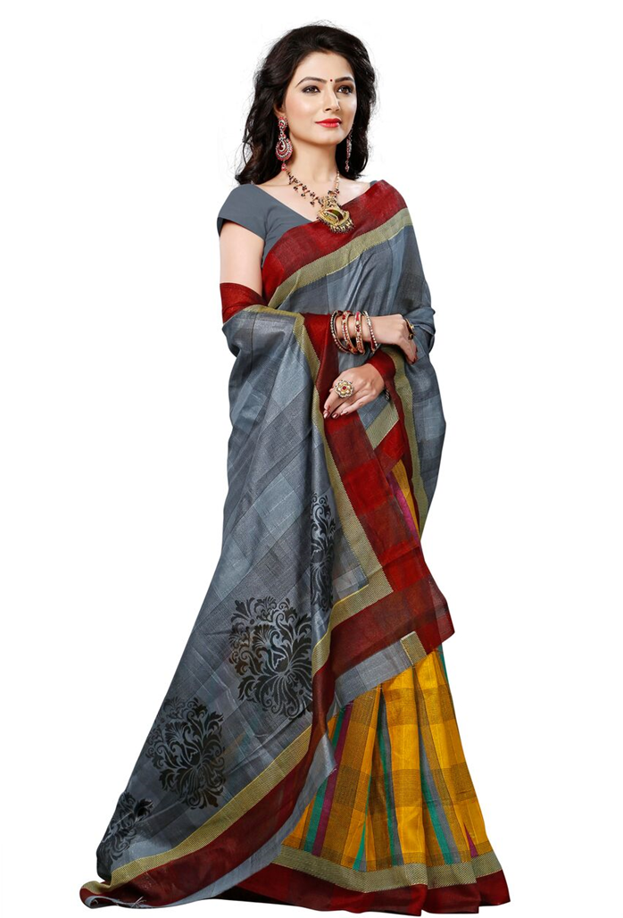Gray Bhagalpuri Silk Saree - Bhagalpuri Silk (900x1125), Png Download