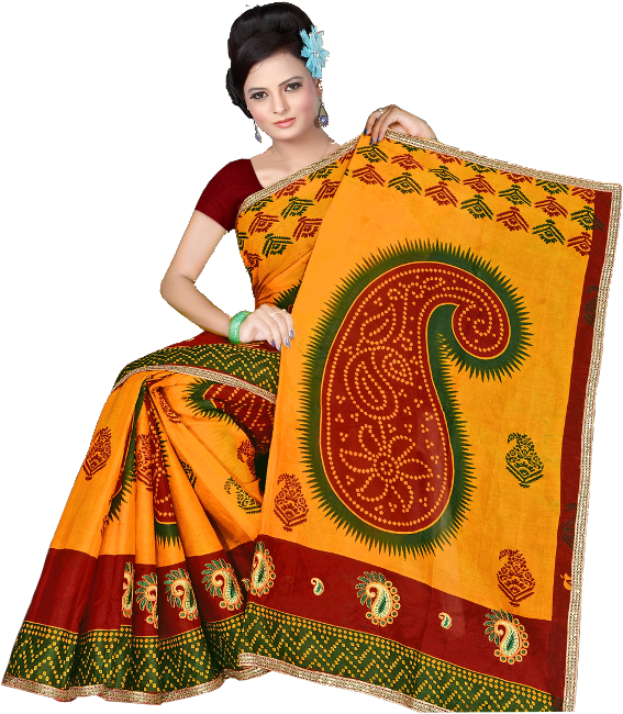 Our Special Cotton Bandhej Saree With Combination Of - Silk (596x667), Png Download