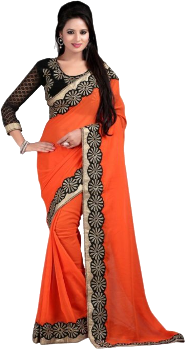 Saree-sa002 - Chiffon (722x1379), Png Download