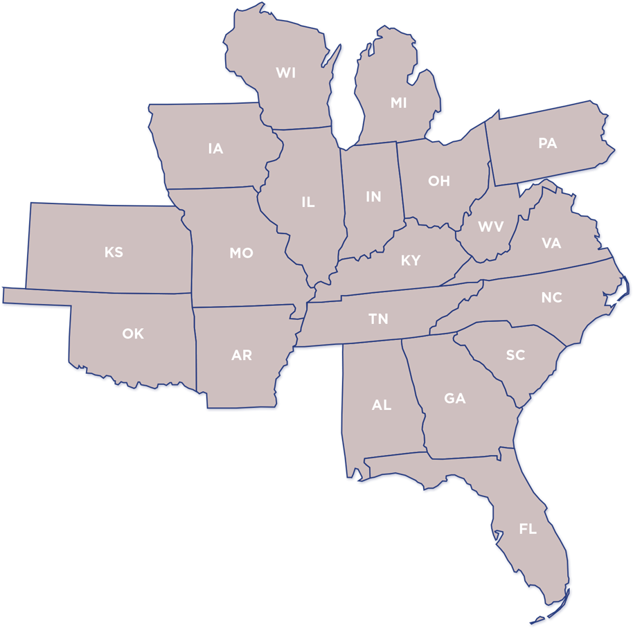Crosset's Distribution Network Spans 20 States - United States Of America (1000x944), Png Download