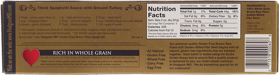 Gluten Free Brown Rice Spaghetti With Golden Milled - Hodgson Mill - Gluten Free Brown Rice Spaghetti Pasta (1000x1000), Png Download