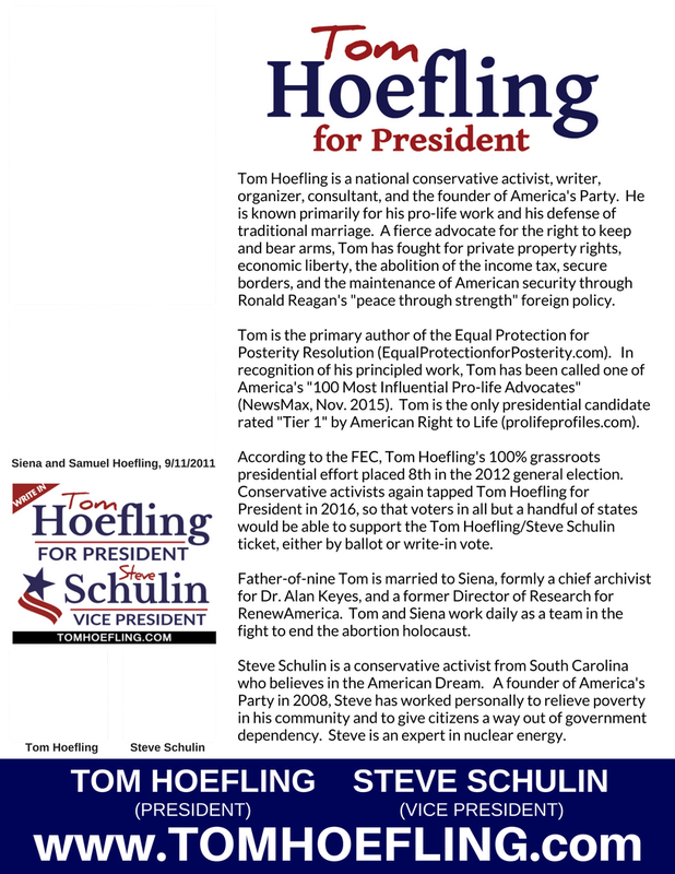 Tom Hoefling For President Flier 1 - Tom Hoefling Us President (618x800), Png Download