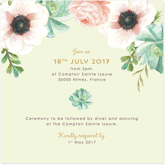 Invitation Mariage Personnalise Fleurs Pink Mint Bouquet - Personalised Botanical Wedding Invitation (700x700), Png Download