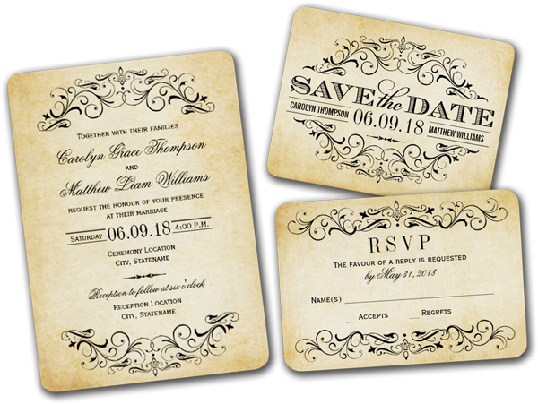 Beautiful Gold Vintage Wedding Invitations Elegant - 1940's Vintage Wedding Invitations (600x451), Png Download