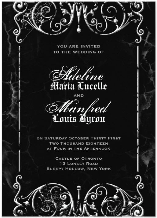 Gothic Victorian Black & White Halloween Wedding Invitation - Red Black Wedding Invitation (841x841), Png Download
