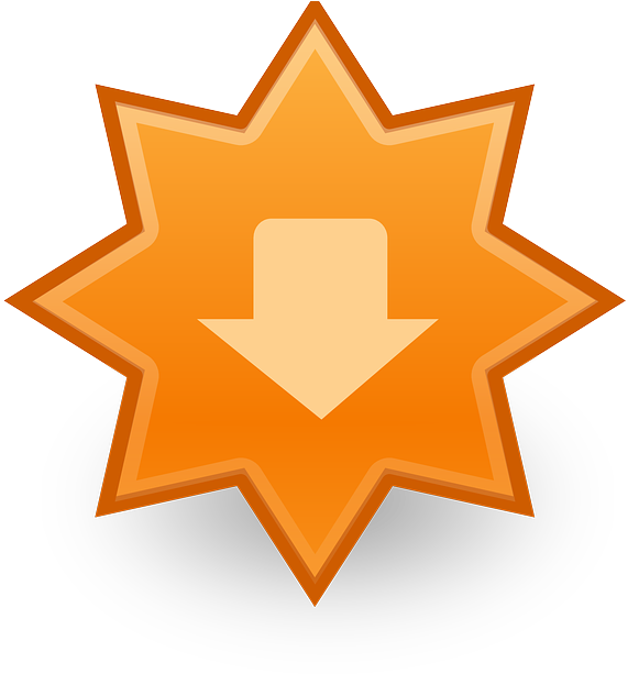 Download, Arrow, Down, Star, Badge, Orange, Icon - Update Icon (606x640), Png Download