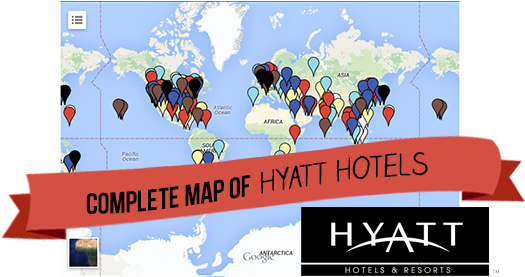 Complete Map Of Hyatt Hotels - Hyatt Locations On A Map (527x291), Png Download