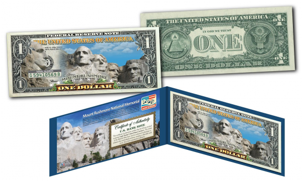 Mount Rushmore National Memorial Official $1 Bill - One Dollar Bill (600x600), Png Download