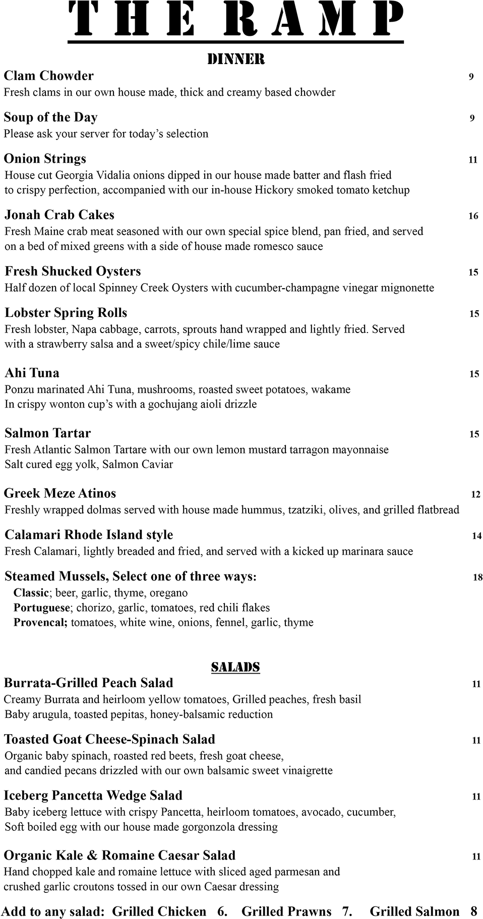 Kennebunkport Restaurant Dinner Menu - Ramp Bar & Grill (1000x1904), Png Download