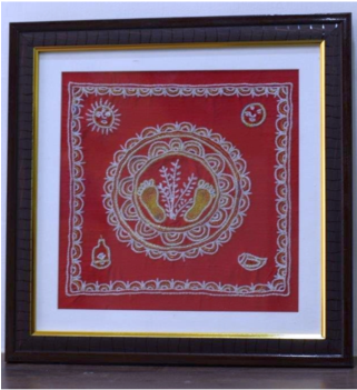 Shri Laxmiji Paduka In Aipan Craft Embroidery Aipan - Embroidery (320x480), Png Download